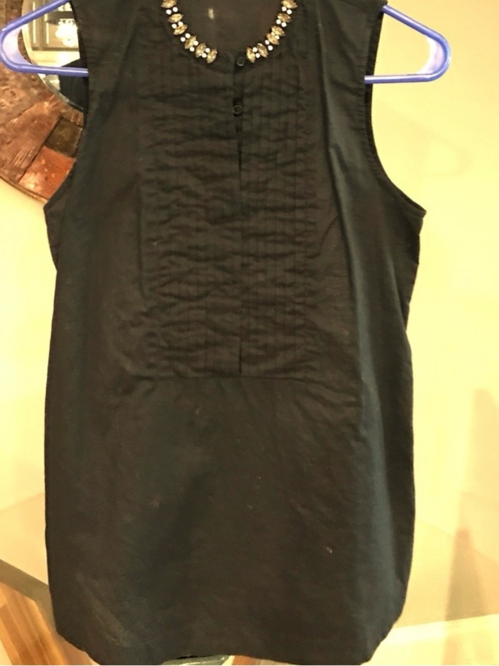 J Crew Sleeveless Black Beaded Neckline Tank Blouse